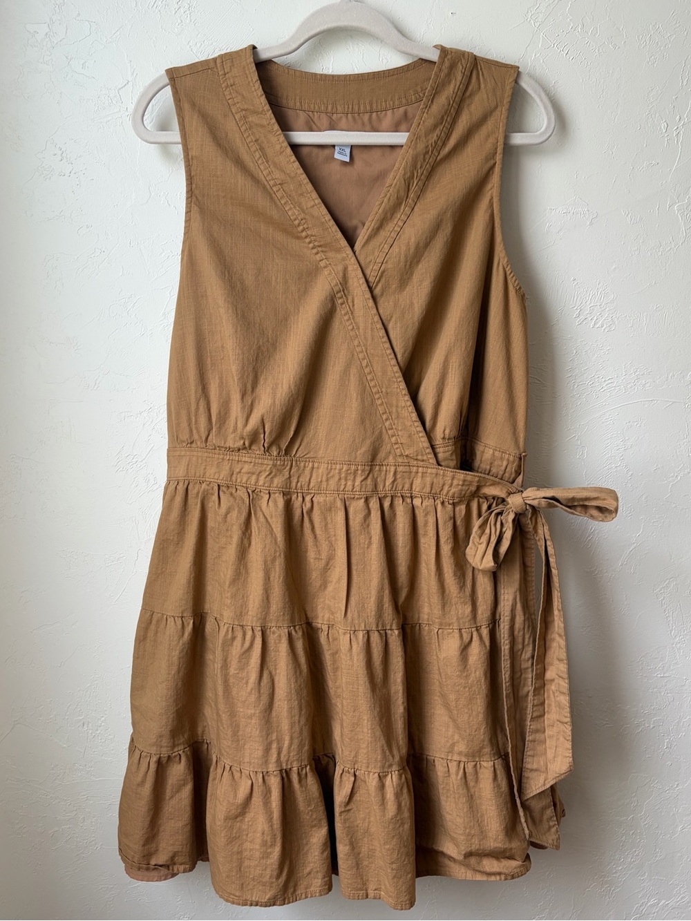 Nine West Camel Tie-Waist Tiered Mini Dress